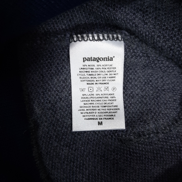 Patagonia Wool Blend Beanie Hat Size Medium Grey Blue Yellow Geometric Pattern - Picture 8 of 8